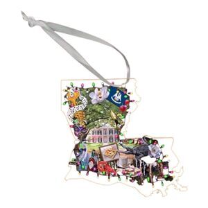 Louisiana Christmas Ornament Acrylic State Shape 2D Flat New Orleans Crawfish